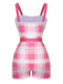 Pink 1950s Strap Plaids Bow One-Piece Swimsuit: 1950s Riviera elegance, reimagined for her