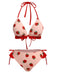 Pink 1950s Strawberry Lace-Up Halter Swimsuit, vintage swimsuit, pin-up swimwear - perfect for women who love vintage and retro fashion