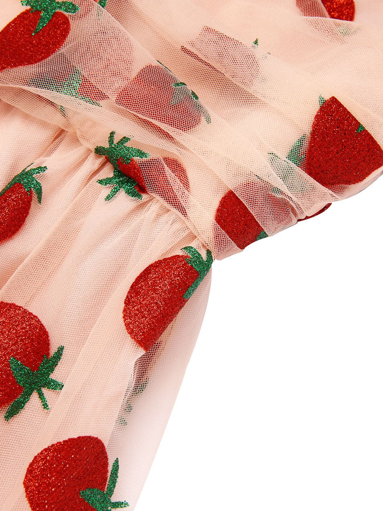 Pink 1950s Strawberry Mesh Swing Dress: where 1950s romance meets her modern spirit