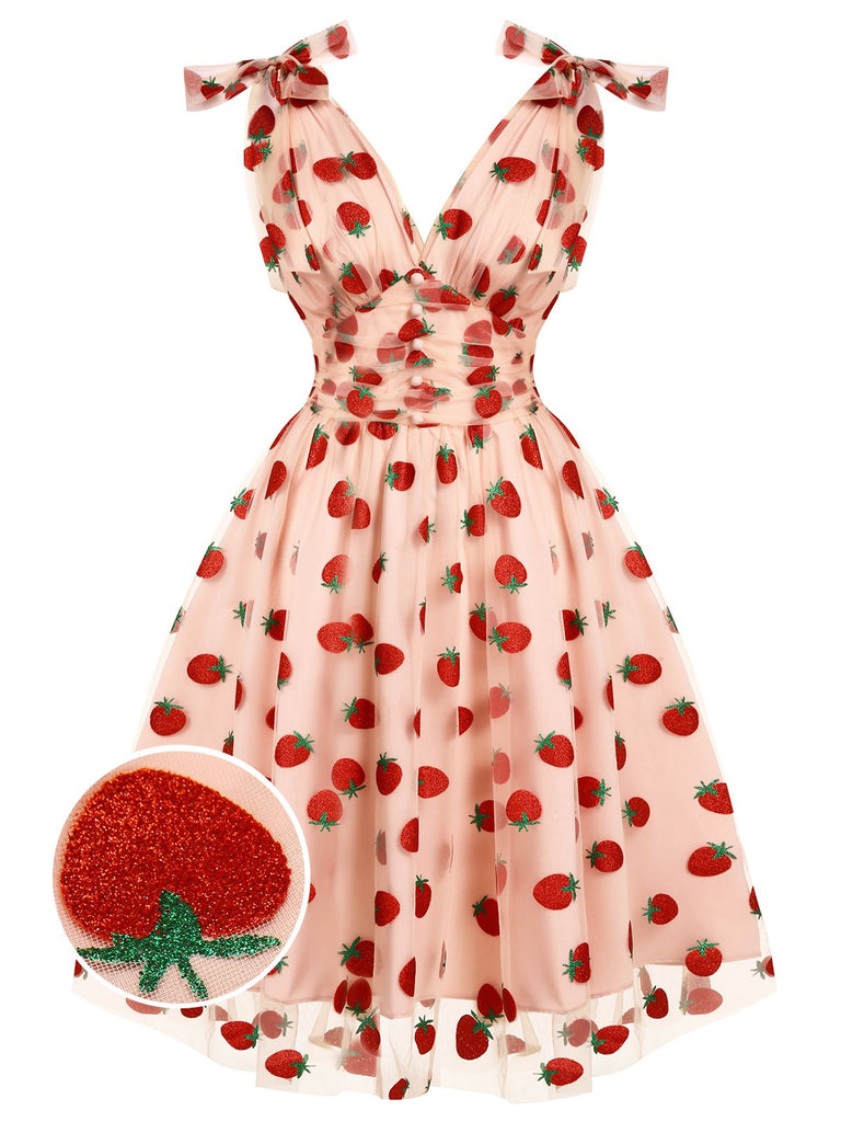 Pink 1950s Strawberry Mesh Swing Dress: timeless style reimagined