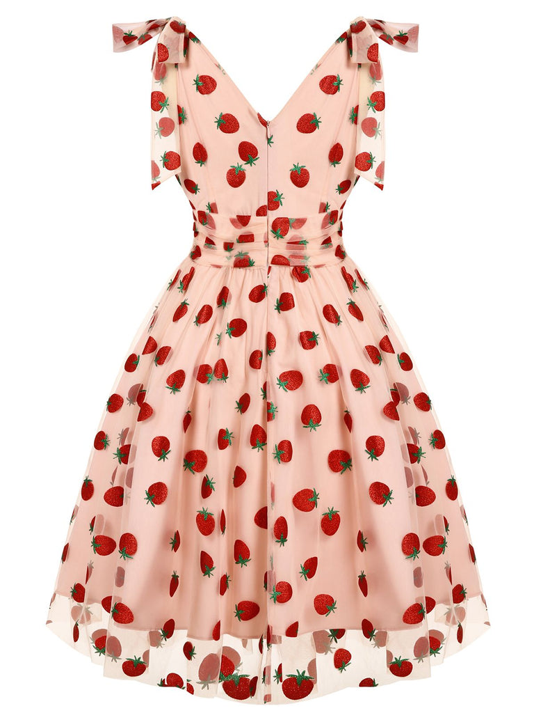 Pink 1950s Strawberry Mesh Swing Dress: timeless style reimagined
