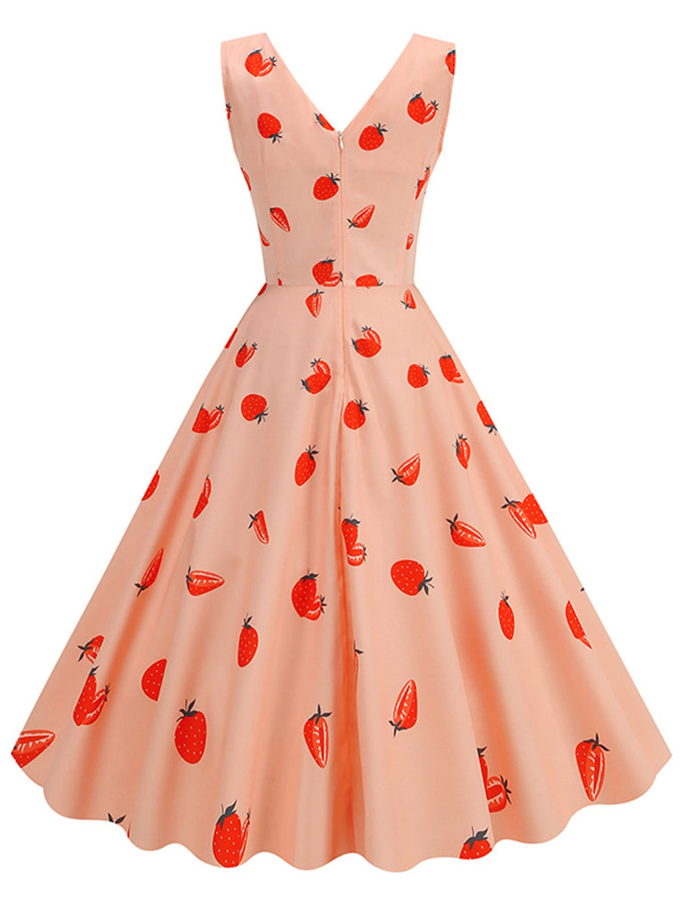 Pink 1950s Strawberry Sleeveless Swing Dress: where 1950s romance meets her modern spirit