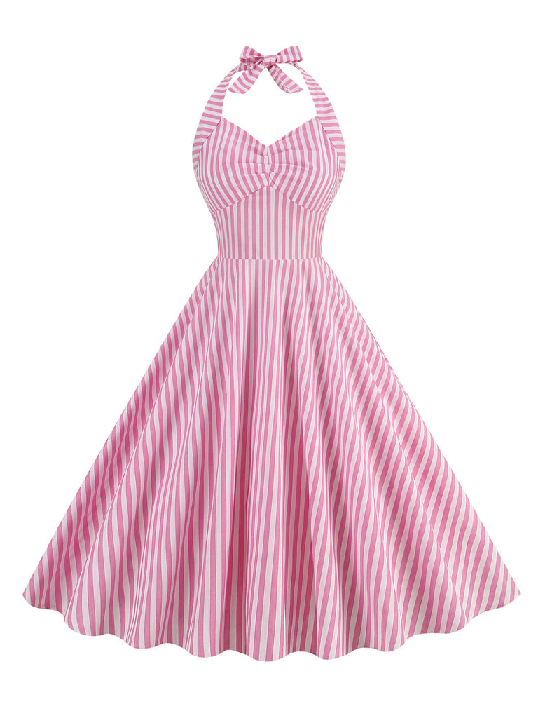 Pink 1950s Stripe Halter Swing Dress: timeless style reimagined