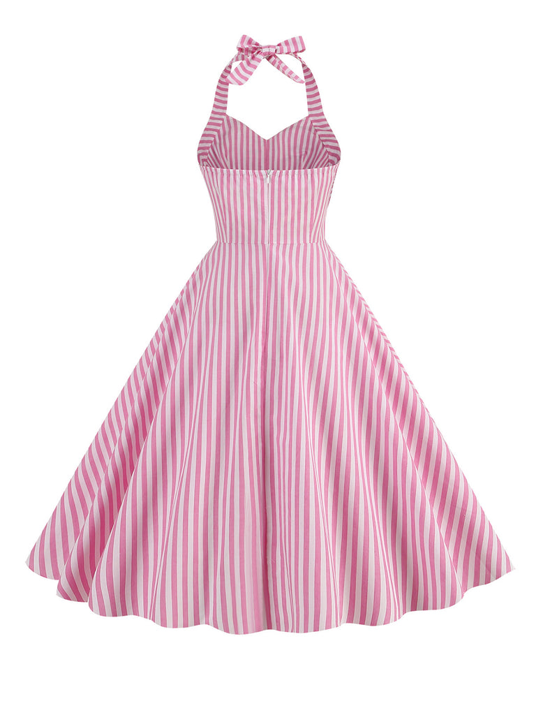 Pink 1950s Stripe Halter Swing Dress: timeless style reimagined
