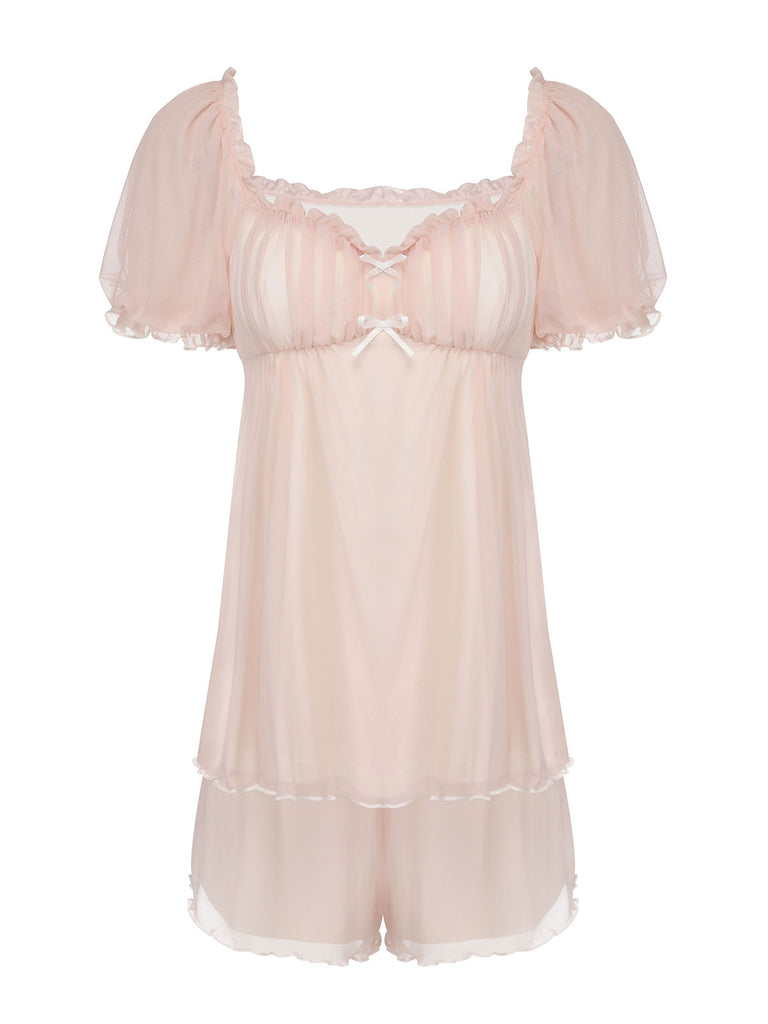 Pink 1950s Sweetheart Collar Short Pajamas, vintage pajamas, retro nightwear - perfect for women who love vintage and retro fashion