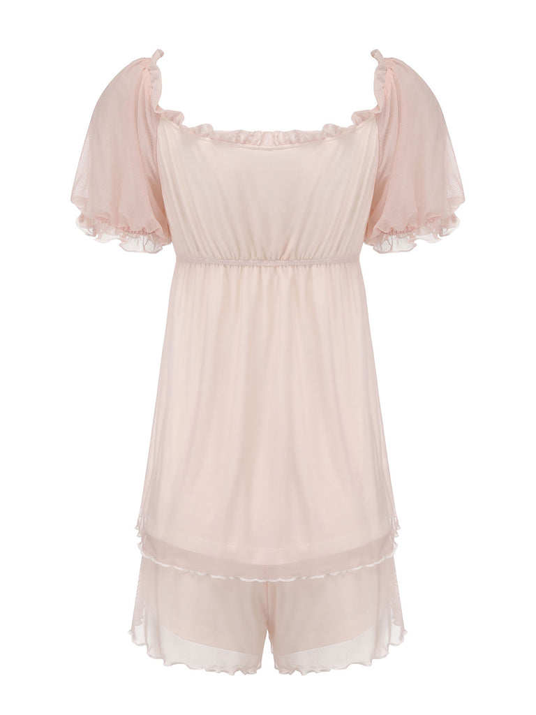 Pink 1950s Sweetheart Collar Short Pajamas, vintage pajamas, retro nightwear - perfect for women who love vintage and retro fashion