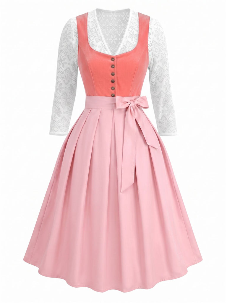 Pink 1950s Velvet Sweetheart Neck Dress & Apron & Lace Top, vintage dress, retro fashion, rockabilly, pin-up fashion - vintage inspired fashion