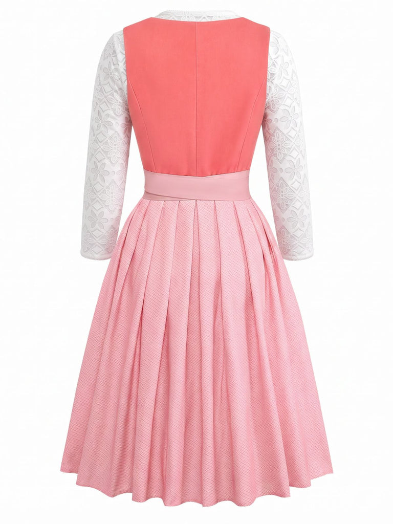 Pink 1950s Velvet Sweetheart Neck Dress & Apron & Lace Top, vintage dress, retro fashion, rockabilly, pin-up fashion - vintage inspired fashion