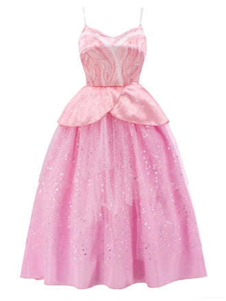 She slips into this Pink 1950s Wicked Spaghetti Mesh Patchwork Dress and suddenly it's a 1950s daydream