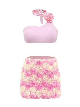 She's wearing Pink 1960s 3D Roses Halter Bikini Set & Cover-Up and the whole beach remembers the 1960s