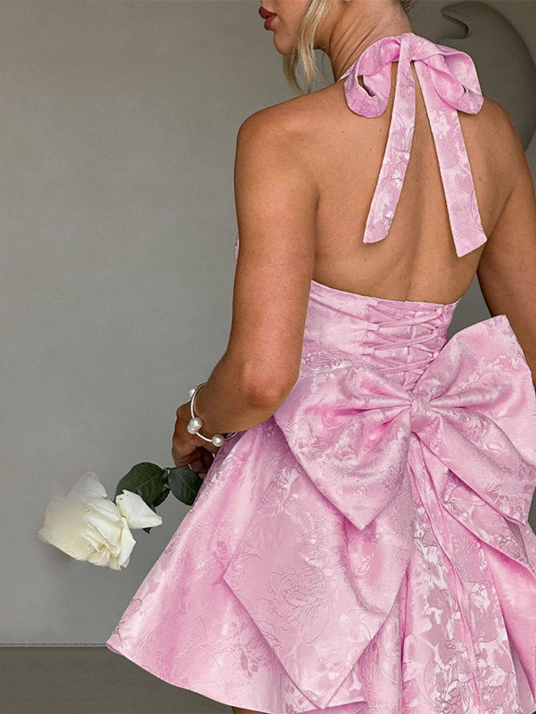 Pink 1960s Back Bow Jacquard Floral Dress — the kind of 1960s dress that makes strangers smile