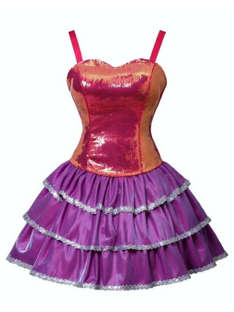 Pink 1960s Barbie Sequin Strap Ruffled Dress - vintage dress, retro fashion
