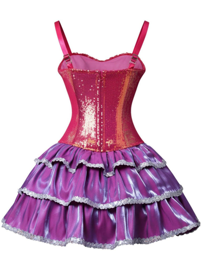 Pink 1960s Barbie Sequin Strap Ruffled Dress - vintage dress, retro fashion