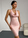 She slips into this Pink 1960s Bejeweling Lace-Up Halter Dress and suddenly it's a 1960s daydream