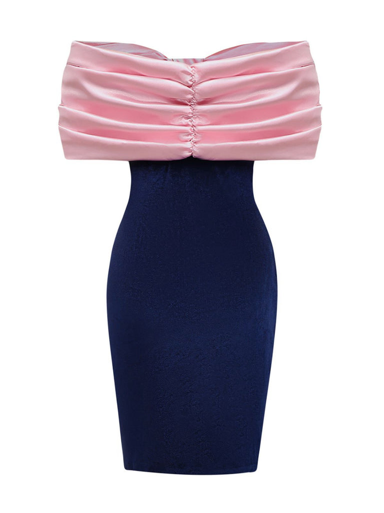 Pink 1960s Big Bow Off-Shoulder Velvet Dress - vintage dress, retro fashion