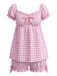 Pink 1960s Bow Gingham Ruffle Pajama Set - vintage fashion, retro style