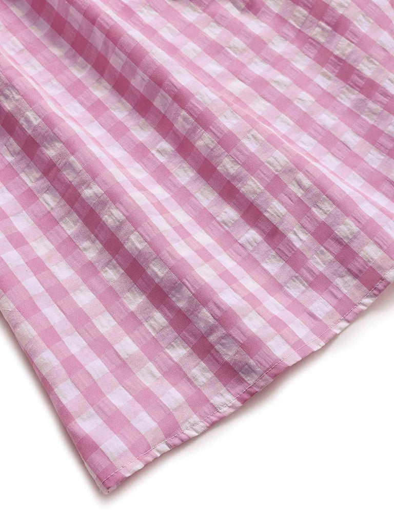 Pink 1960s Bow Gingham Ruffle Pajama Set - vintage fashion, retro style