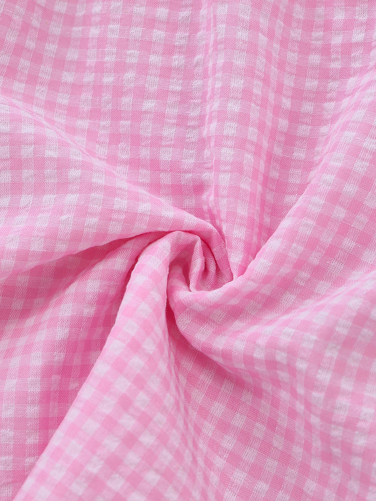 Pink 1960s Bow Lace Gingham Lace-up Dress | vintage dress, retro fashion, elegant style - perfect for retro fashion enthusiasts