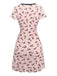 Pink 1960s Bow Print V-Neck Mesh Dress - vintage dress, retro fashion
