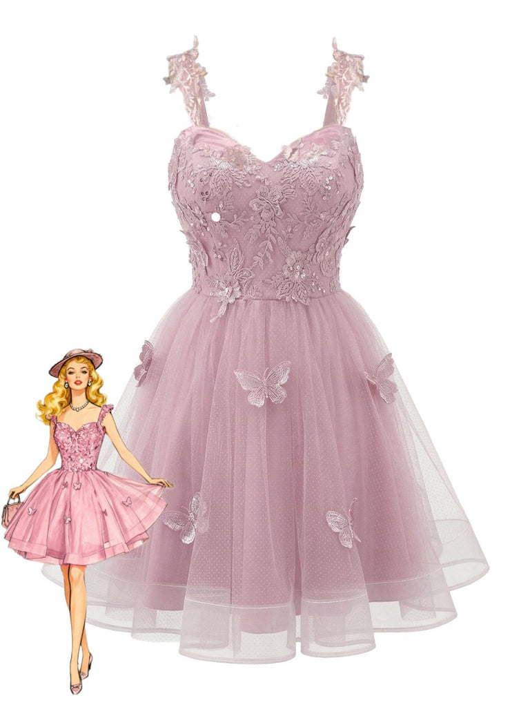Pink 1960s Butterfly Tulle Glitter Homecoming Mini Dress - vintage dress, retro fashion, elegant style for vintage lovers