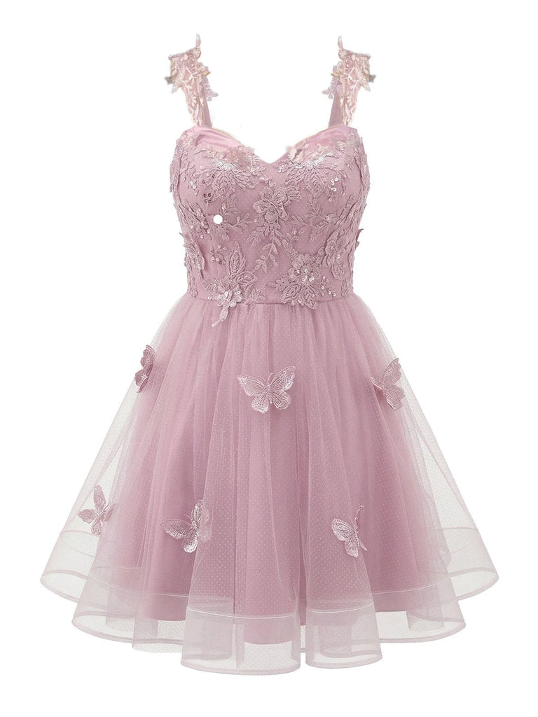 Pink 1960s Butterfly Tulle Glitter Homecoming Mini Dress: beautiful vintage dress, retro fashion, elegant style with timeless appeal
