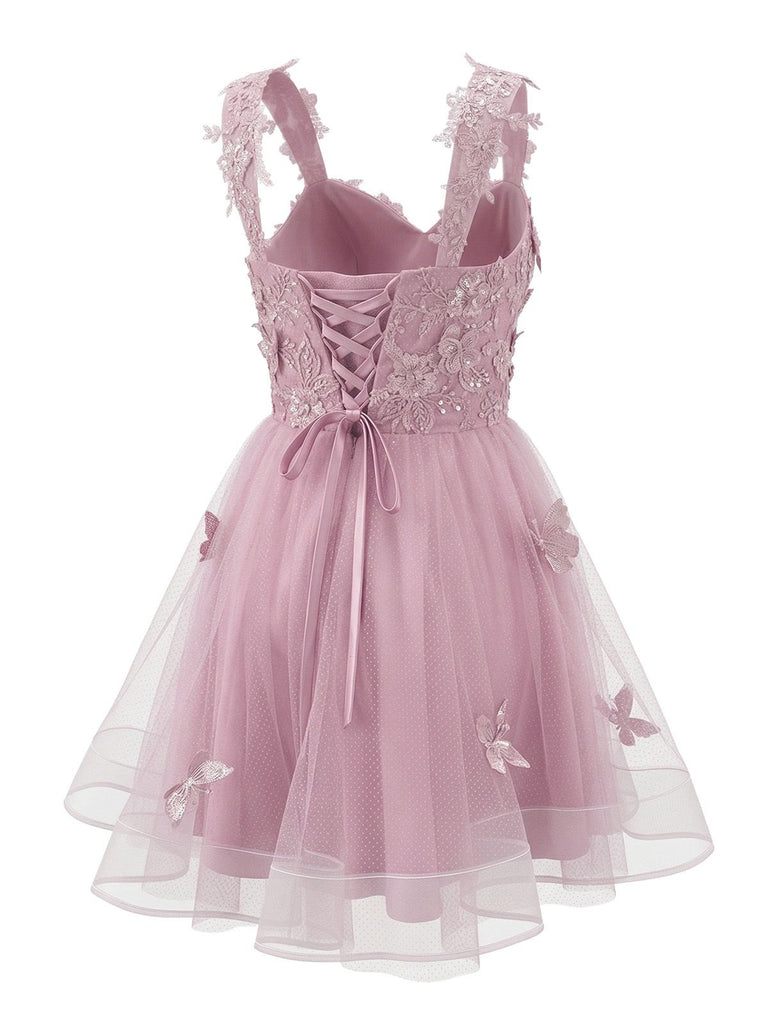 Pink 1960s Butterfly Tulle Glitter Homecoming Mini Dress | vintage dress, retro fashion, elegant style - perfect for retro fashion enthusiasts
