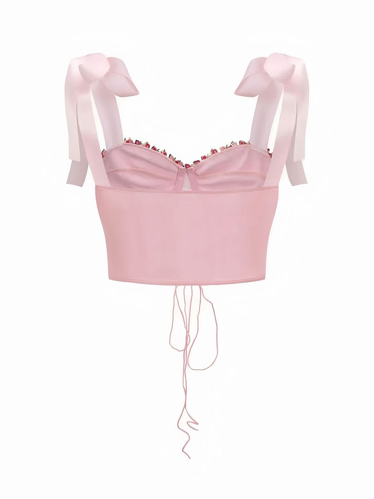 Pink 1960s Floral Lace Herringbone Top - vintage fashion, retro style