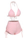 Pink 1960s Floral Lace-Up Halter Swimsuit: 1960s Riviera elegance, reimagined for her