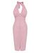 Pink 1960s Halter Stripes Slit Dress, vintage dress, retro fashion - perfect for women who love vintage and retro fashion