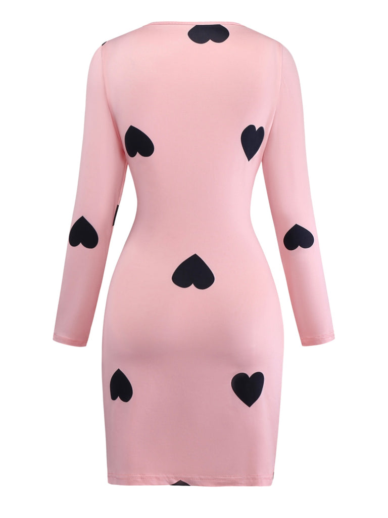Pink 1960s Heart Round Neck Bodycon Dress - vintage dress, retro fashion