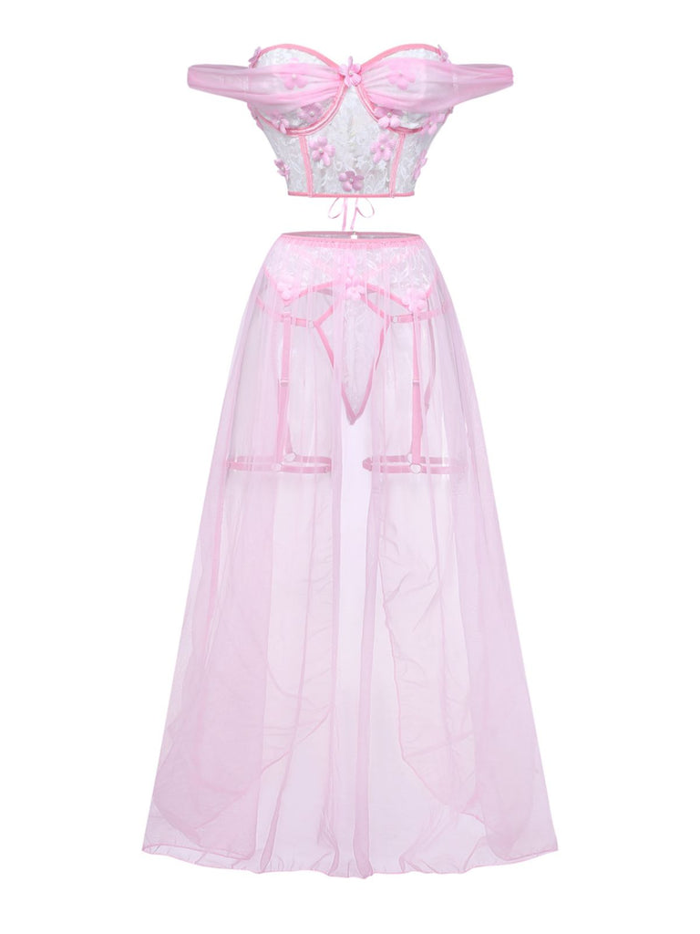 Pink 1960s Spaghetti Strap Sheer Pajama Set 4