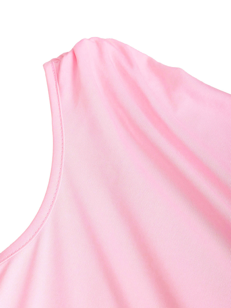 Pink 1960s One-Shoulder 3D Floral Tiered Dress: beautiful vintage dress, retro fashion, elegant style with timeless appeal