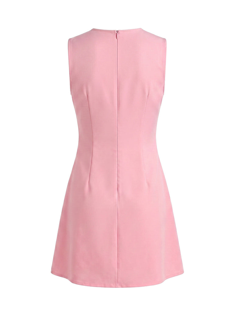 Pink 1960s Pearl Sleeveless Round Neck A-Line Dress, vintage dress, retro fashion - perfect for women who love vintage and retro fashion