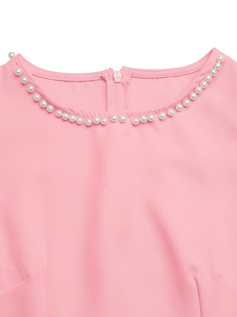 Pink 1960s Pearl Sleeveless Round Neck A-Line Dress, vintage dress, retro fashion - perfect for women who love vintage and retro fashion