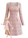 Pink 1960s Plaid Tweed Buttoned Square Neck Dress - vintage dress, retro fashion