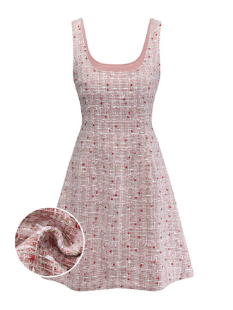 Pink 1960s Plaid Tweed Mini Pinafore Dress - vintage dress, retro fashion