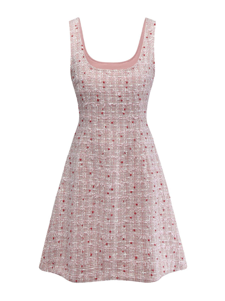 Pink 1960s Plaid Tweed Mini Pinafore Dress - vintage dress, retro fashion