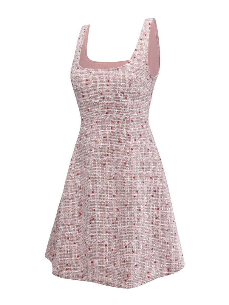 Pink 1960s Plaid Tweed Mini Pinafore Dress - vintage dress, retro fashion
