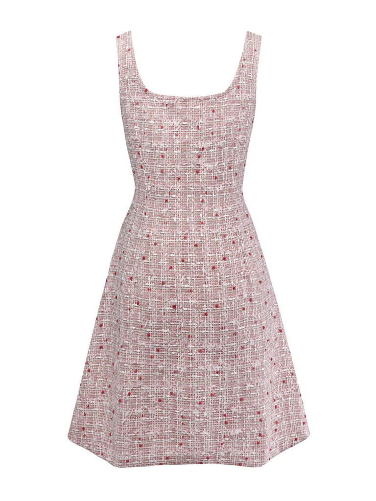 Pink 1960s Plaid Tweed Mini Pinafore Dress - vintage dress, retro fashion