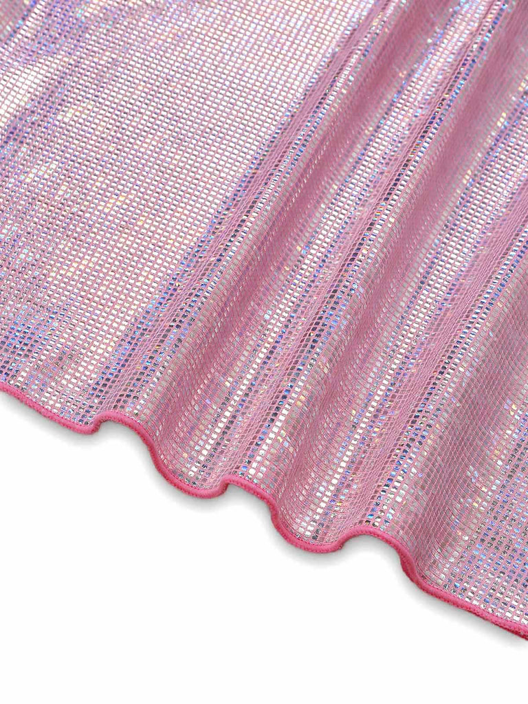 Pink 1960s Sequin Metallic Halter Two Piece Skirt Set, vintage skirt, retro style - perfect for women who love vintage and retro fashion