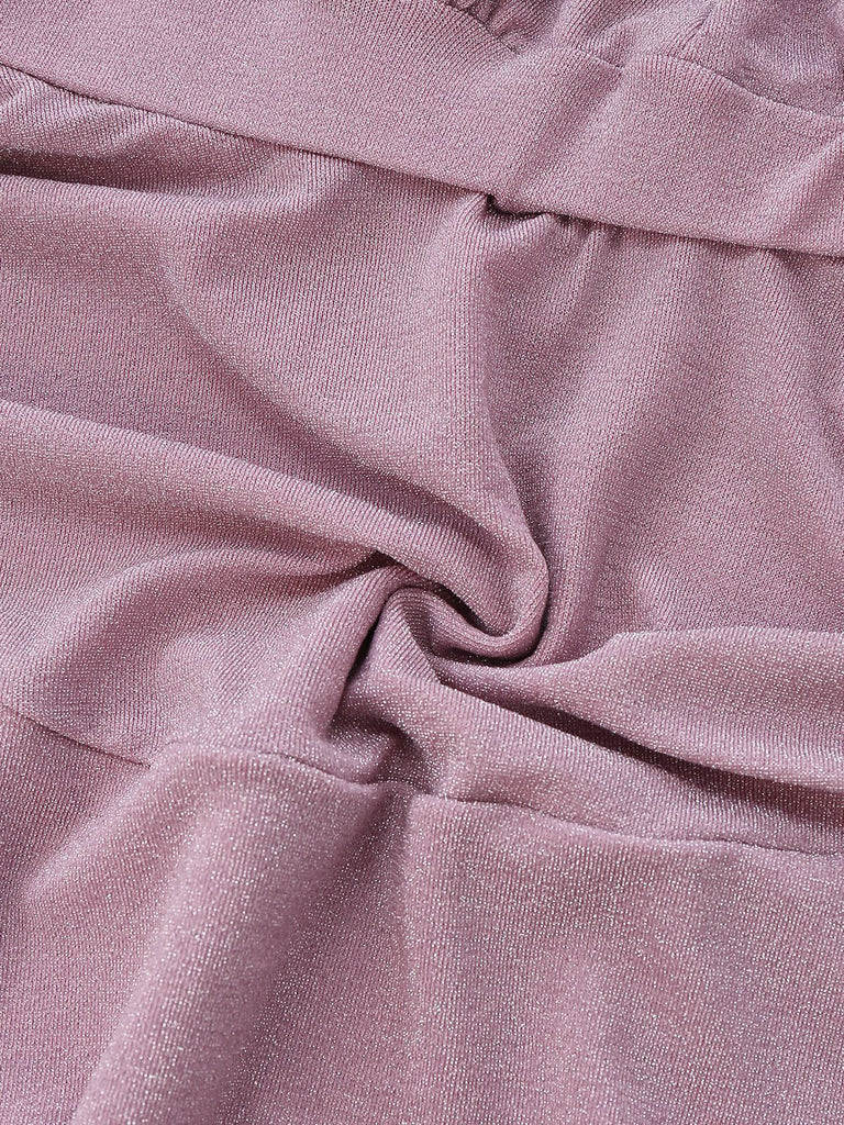 Pink 1960s Solid Glitter Deep V-Neck Mini Dress - vintage dress, retro fashion