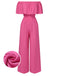 She finds her 1960s story in this Pink 1960s Solid Off-Shoulder Wideleg Jumpsuit