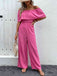 Pink 1960s Solid Off-Shoulder Wideleg Jumpsuit — 1960s vintage charm for her modern wardrobe