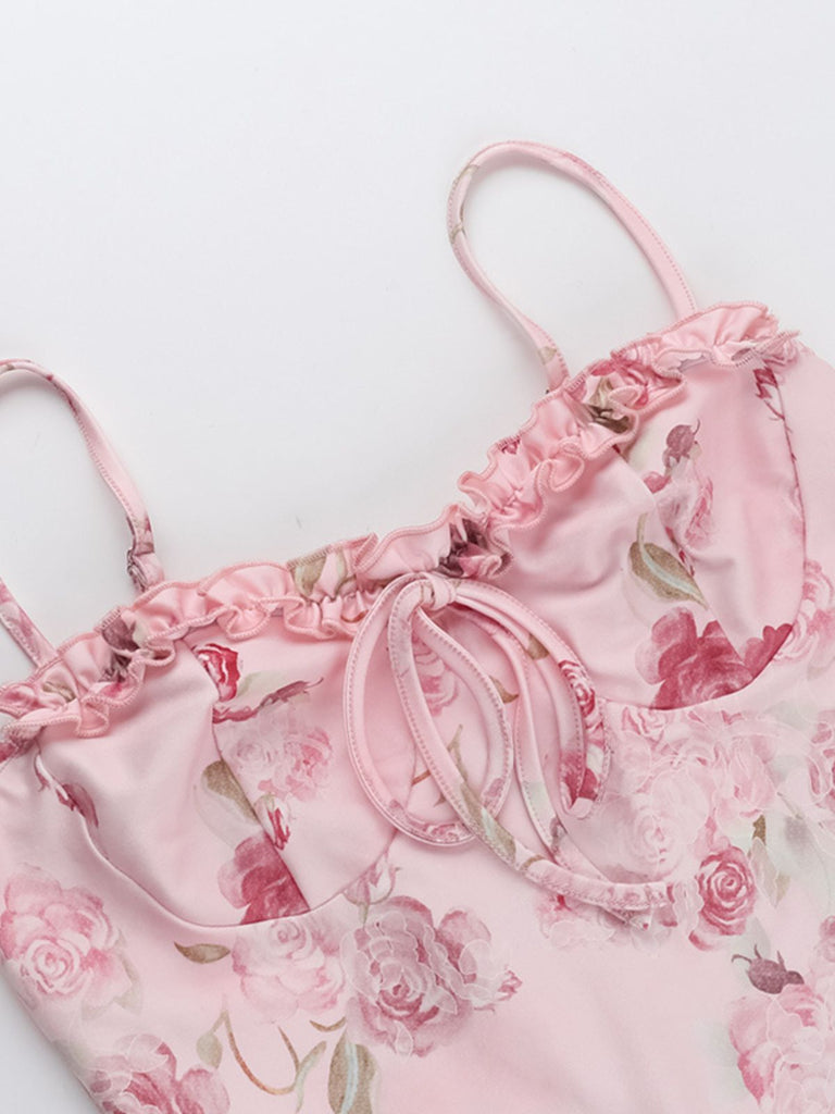 Pink 1960s Spaghetti Strap Roses Nightgown - vintage nightgown, retro sleepwear