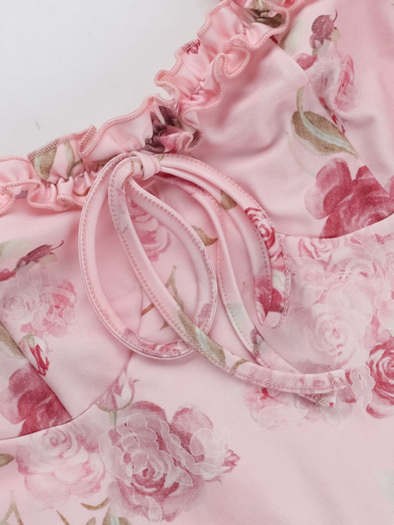 Pink 1960s Spaghetti Strap Roses Nightgown - vintage nightgown, retro sleepwear