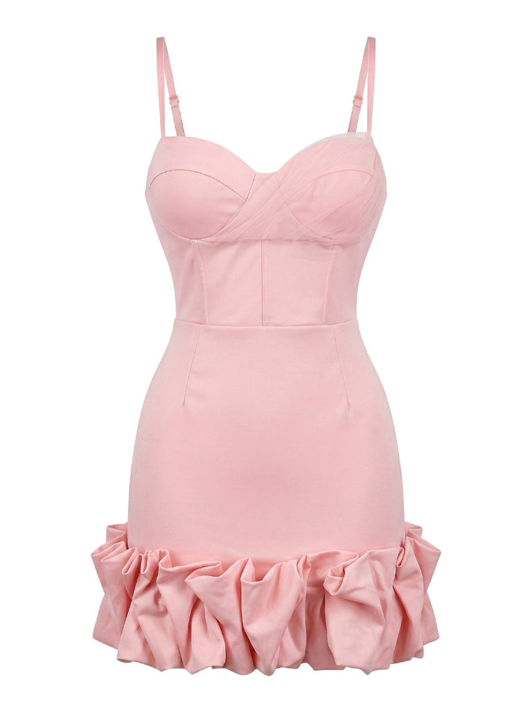 Pink 1960s Spaghetti Strap Ruffle Hem Dress - vintage dress, retro fashion for vintage lovers