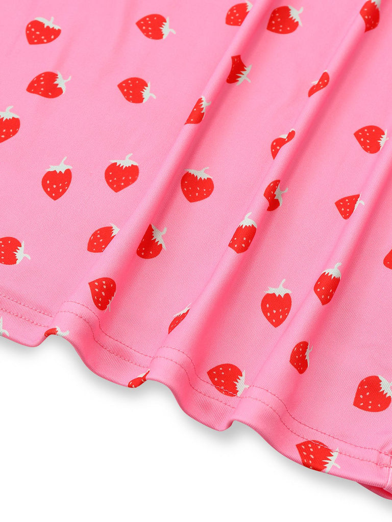 Pink 1960s Strawberry Deep V-Neck Mini Dress - vintage dress, retro fashion
