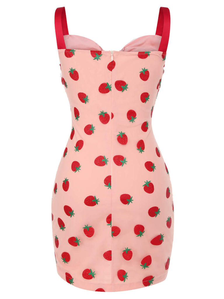 Pink 1960s Strawberry Drawstring Strap Pencil Dress, vintage dress, retro fashion - perfect for women who love vintage and retro fashion