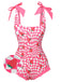 Pink 1960s Strawberry Plaid One-Piece Swimsuit, vintage swimsuit, pin-up swimwear - perfect for women who love vintage and retro fashion