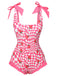 Pink 1960s Strawberry Plaid One-Piece Swimsuit, vintage swimsuit, pin-up swimwear - perfect for women who love vintage and retro fashion